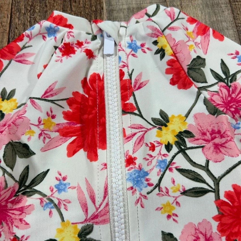 Old Navy Baby Girl Floral Long Sleeve Rash Guard One Piece Swimsuit Ruffle